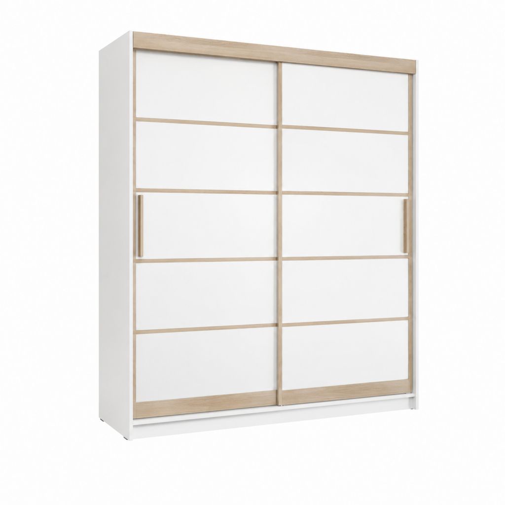 Schwebetürenschrank Weiß Eiche-Optik Spanplatte rechteckig 180 x 60 x 200 cm