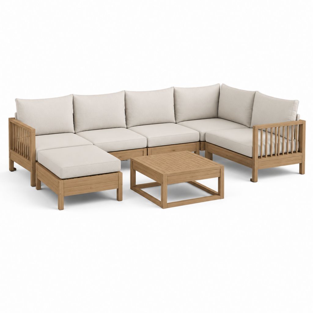 Garten-Lounge-Set Beige aus massivem Akazienholz mit 5 Sitzplätzen und Couchtisch 285 x 210 cm