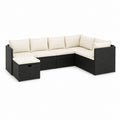 Polyrattan Gartenlounge Ecksofa Set Schwarz Creme mit Hocker 280 x 210 x 65 cm