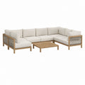 Gartenlounge Ecksofa Set Beige Teakholz Polyester Seilgeflecht L-Form 260 x 260 x 75 cm