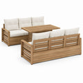 Gartenlounge Set 3-teilig Natur aus massivem Akazienholz mit cremefarbenen Polyesterkissen 2 Sofas 200 x 72 x 70 cm und Tisch 150 x 80 x 65 cm
