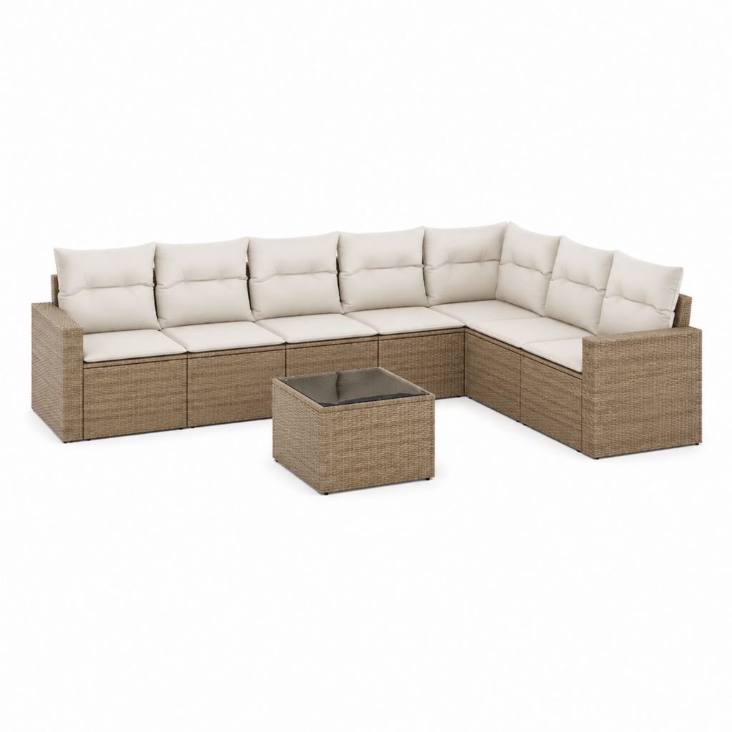 Garten-Loungeset Ecksofa Beige Polyrattan mit Glastisch 300 x 230 x 85 cm