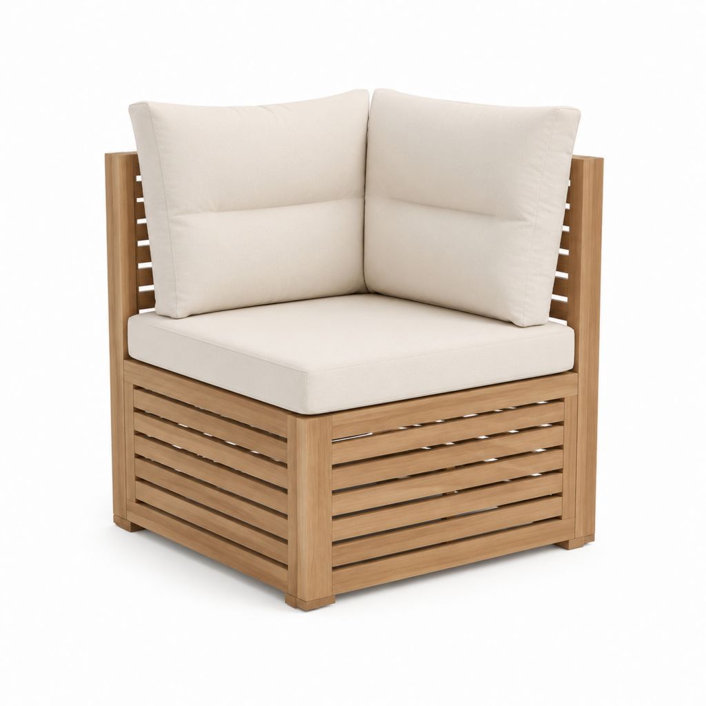 Gartenloungesessel Beige aus massivem Teakholz mit Polyesterkissen 80 x 80 x 75 cm