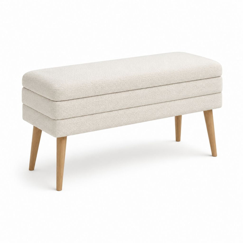 Polsterbank Schlafzimmerbank Creme Polyester-Bouclé rechteckig 100 x 40 x 46 cm
