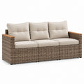 Gartensofa 3-Sitzer Braun Beige Polyrattan Aluminium Rechteckig 210 x 80 x 85 cm