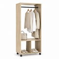 Offener Kleiderschrank Eiche Hell aus Spanplatte mit Kleiderstange und Rollen 60 x 40 x 160 cm