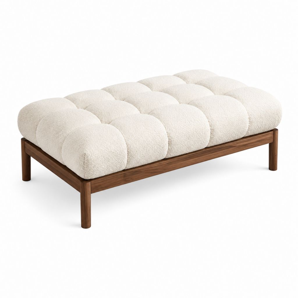 Bettbank Cremeweiß Polyester Bouclé Walnussholz Rechteckig 140 x 45 x 46 cm