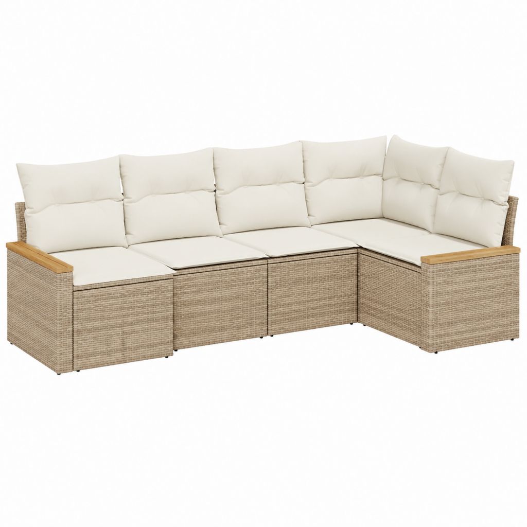 Gartensofa Ecksofa 5-teilig Beige PE-Rattan Akazienholz 250 x 190 x 75 cm