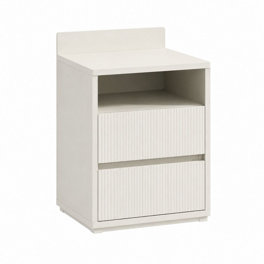 Nachttisch Weiß aus Spanplatte rechteckig mit 2 Schubladen und offenem Fach 40 x 40 x 65 cm